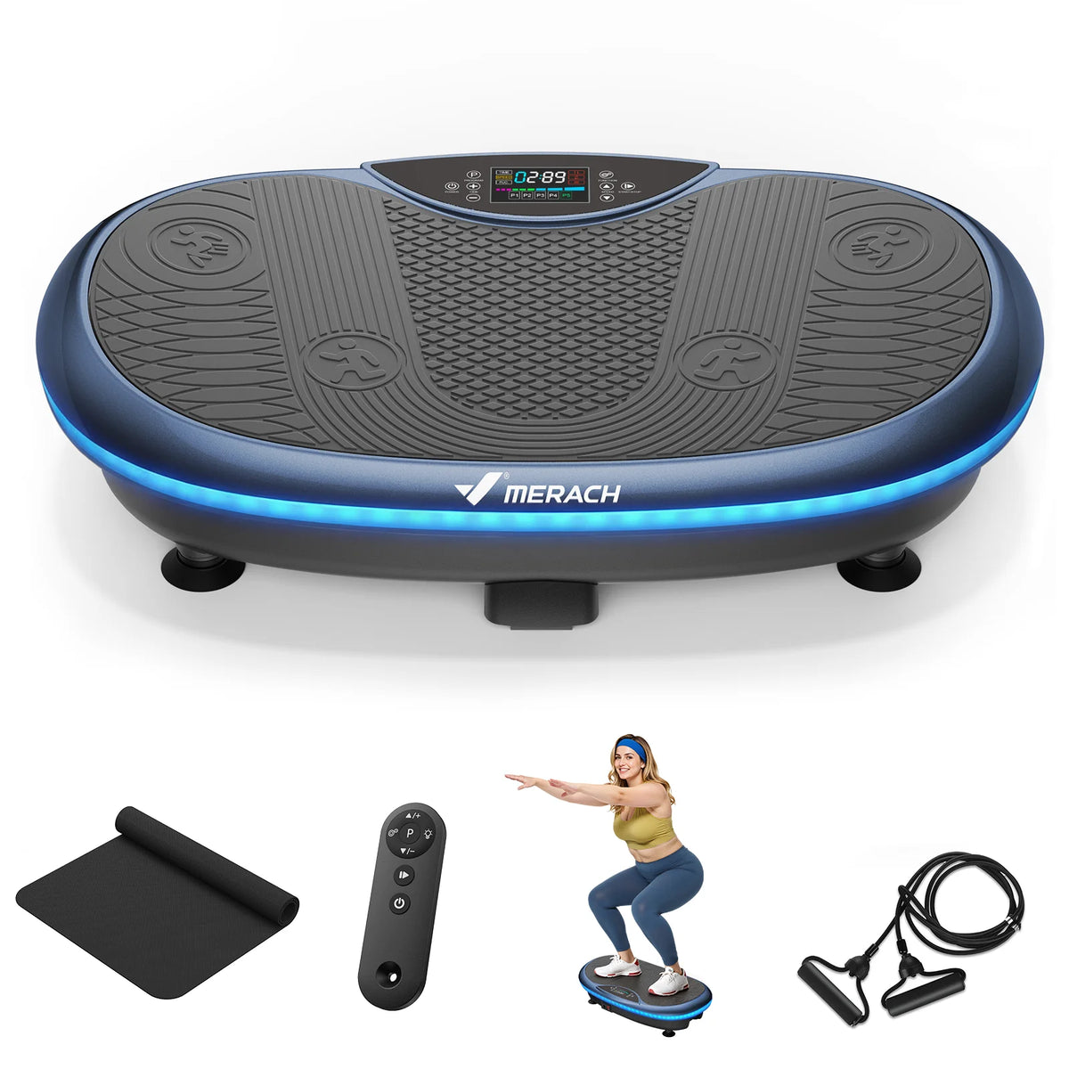 Merach 4D Vibration Plate Exercise Machine Full Body Workout Equipment Shake Board with 450lbs Capacity 120 Speeds 7 Vibrating Modes & 3 Presets 2 Resistance Bands Bluetooth Vibration Fitness Platform for Weight Loss Fat Burn