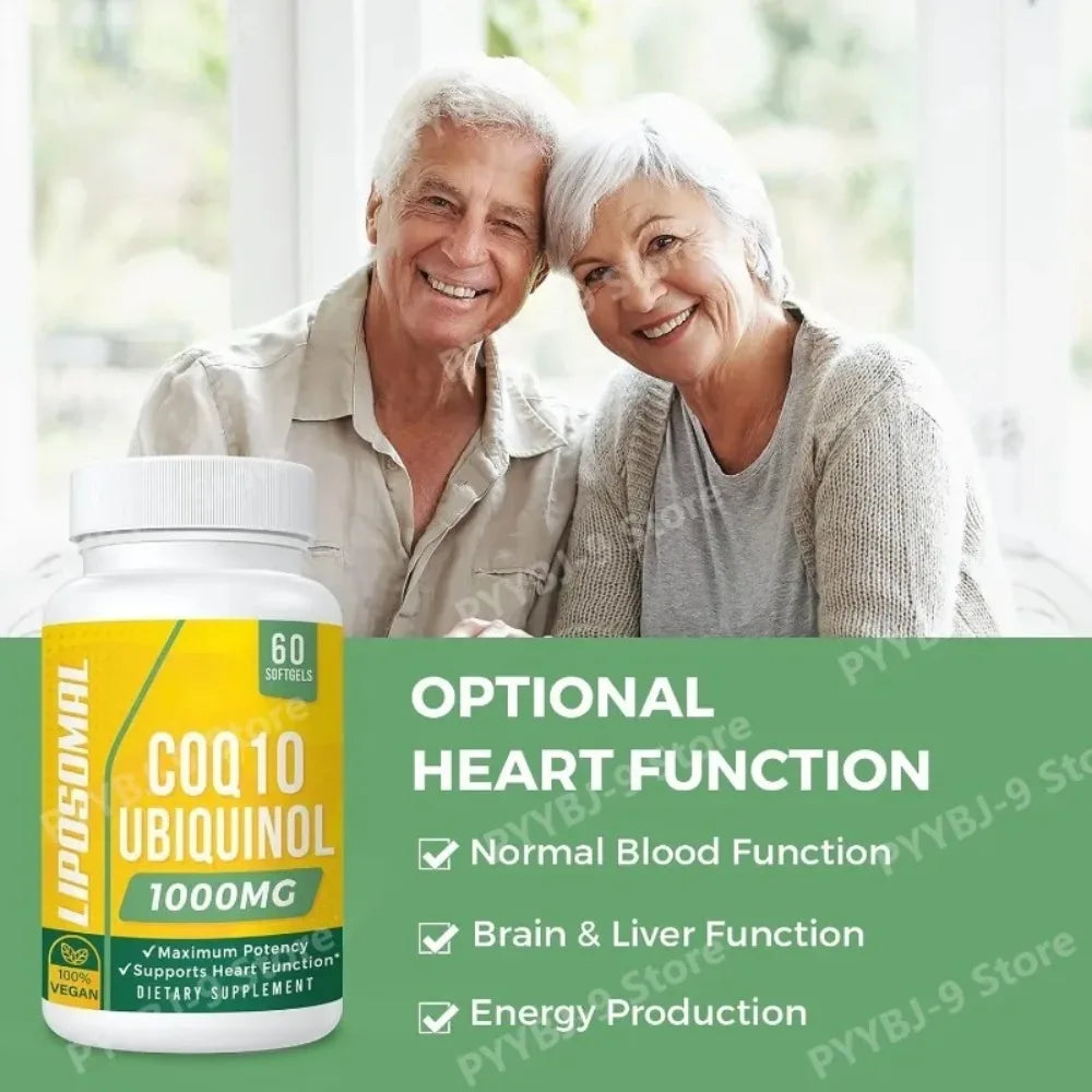 CoQ10 Ubiquinol 1000mg Vegan Softgels 60 Ct, Liposomal High Absorption Coenzyme Q10 for Heart Energy Antioxidant Daily Support