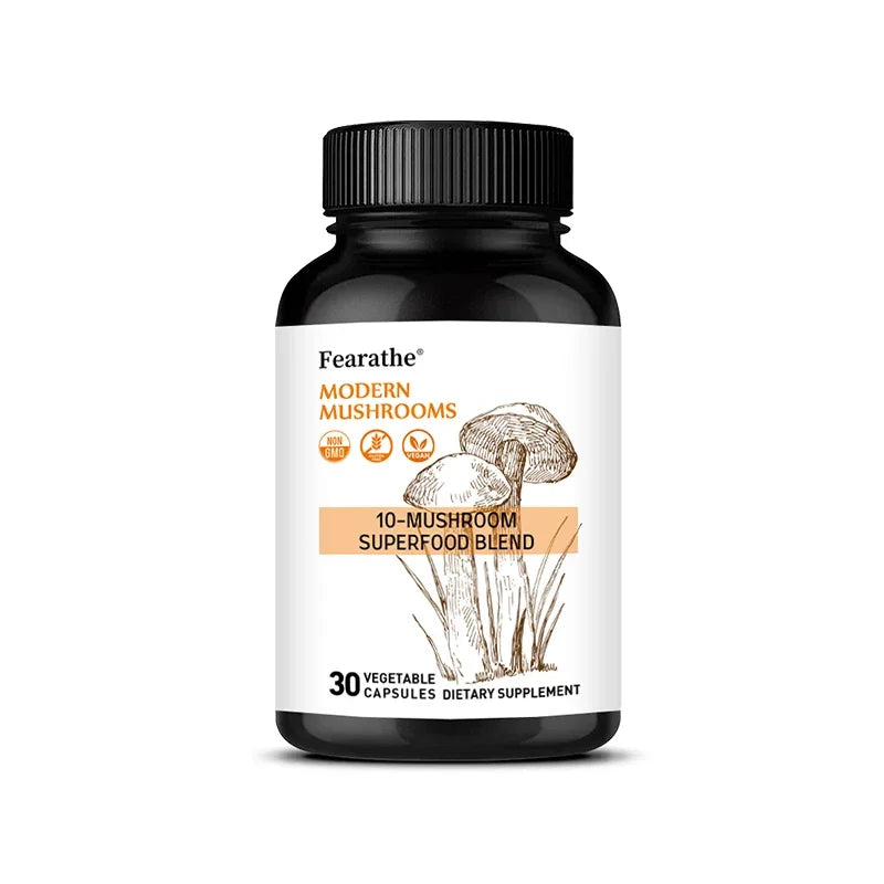10-in-1 Mushroom Complex Capsules, Super Mushroom Blend, Support Brain Focus, Mental Clarity, Mood, Energy & Immune Health
