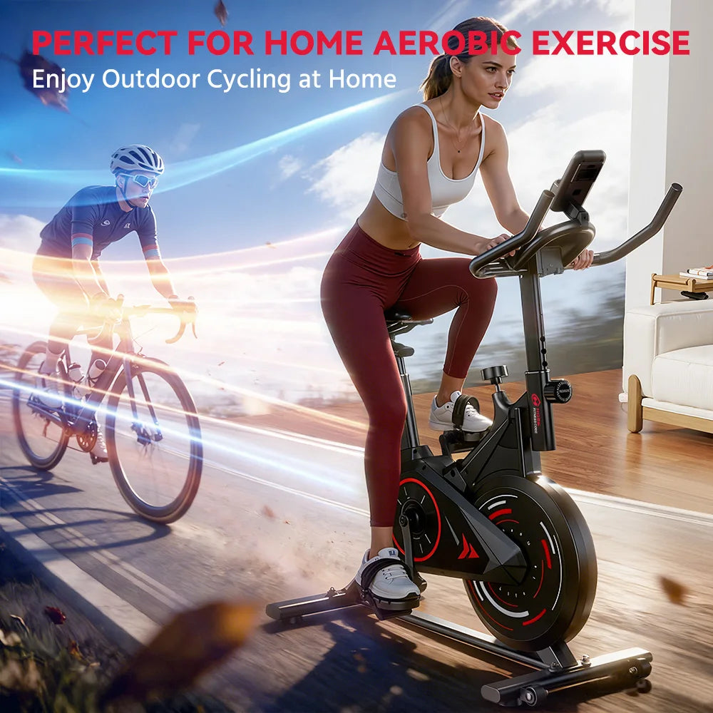 Exercise Bike Resistance Stationary Bicycle Low Noise, Heavy 6KG Flywheel and LCD Monitor 120kg for Home Indoor Bike