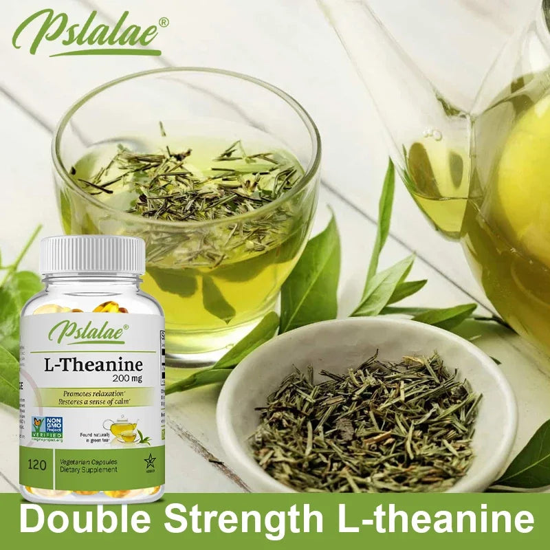 L-Theanine Capsules 200 Mg, 120 Vegetarian Supplement Relieves Stress Supports Healthy Mood and Improves Focus