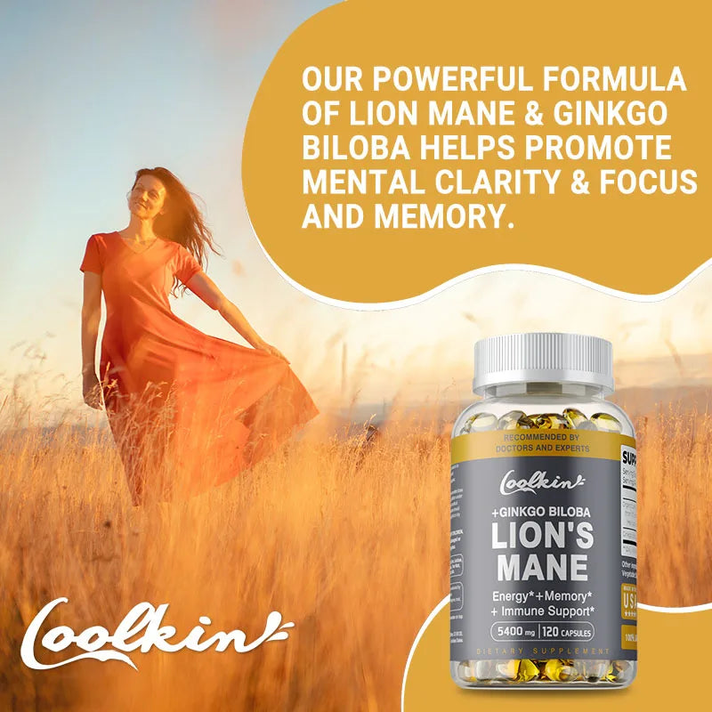 Lion's Mane Mushroom Capsules - Supports Brain Health, Improves Mental Clarity, and Enhances Memory and Concentration