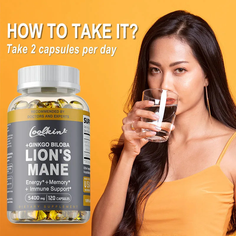 Lion's Mane Mushroom Capsules - Supports Brain Health, Improves Mental Clarity, and Enhances Memory and Concentration