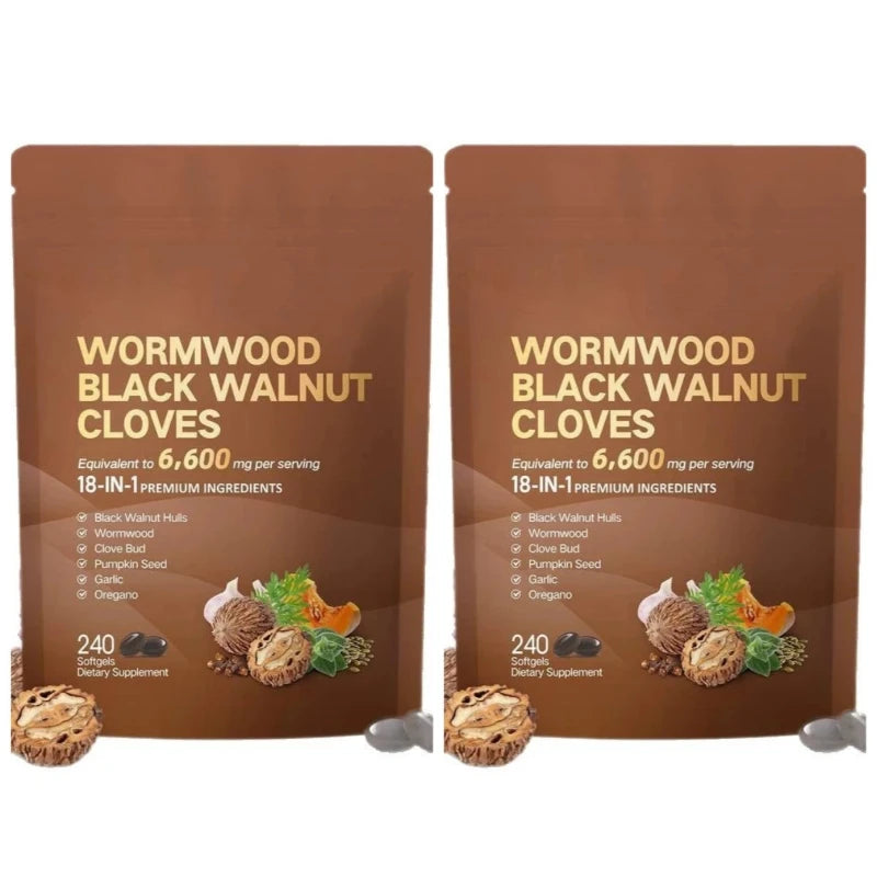 Wormwood Black Walnut Cloves 6600mg 18 In 1 Herbal Softgels Detox Digestive Health Gut Support Pumpkin Seed Garlic Oregano 240