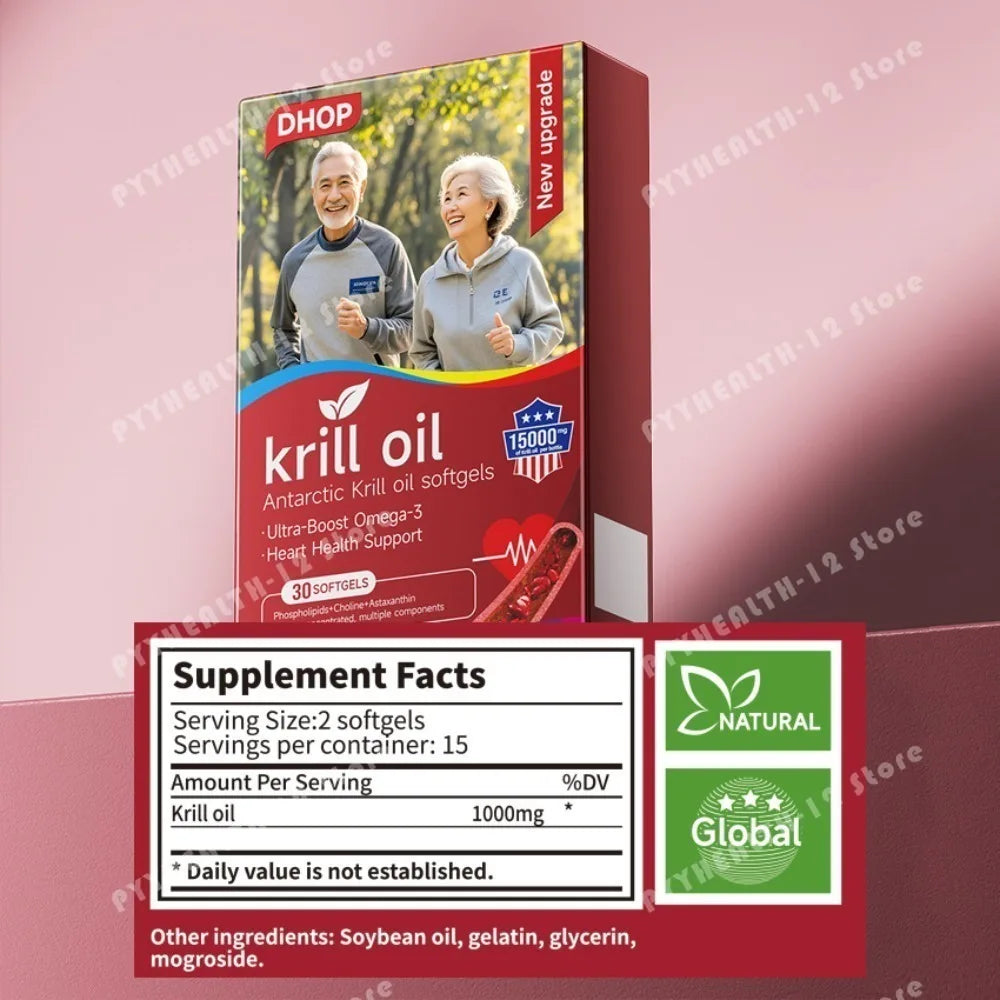 Antarctic Krill Oil Omega-3 Softgels 1000mg per Serving with Phospholipids & Astaxanthin, Heart Health Support Formula, 30 Count