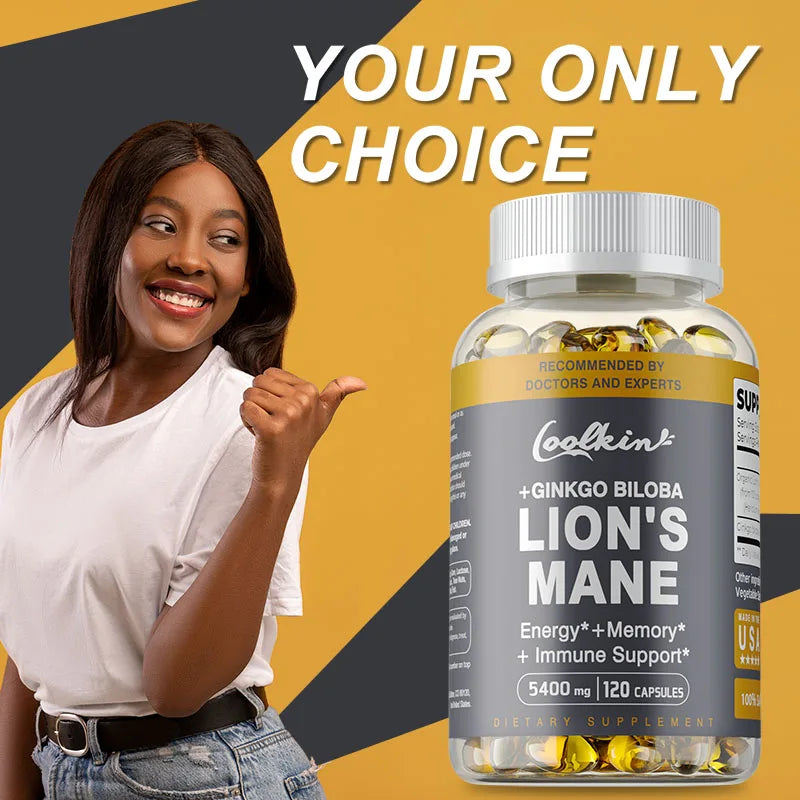 Lion's Mane Mushroom Capsules - Supports Brain Health, Improves Mental Clarity, and Enhances Memory and Concentration
