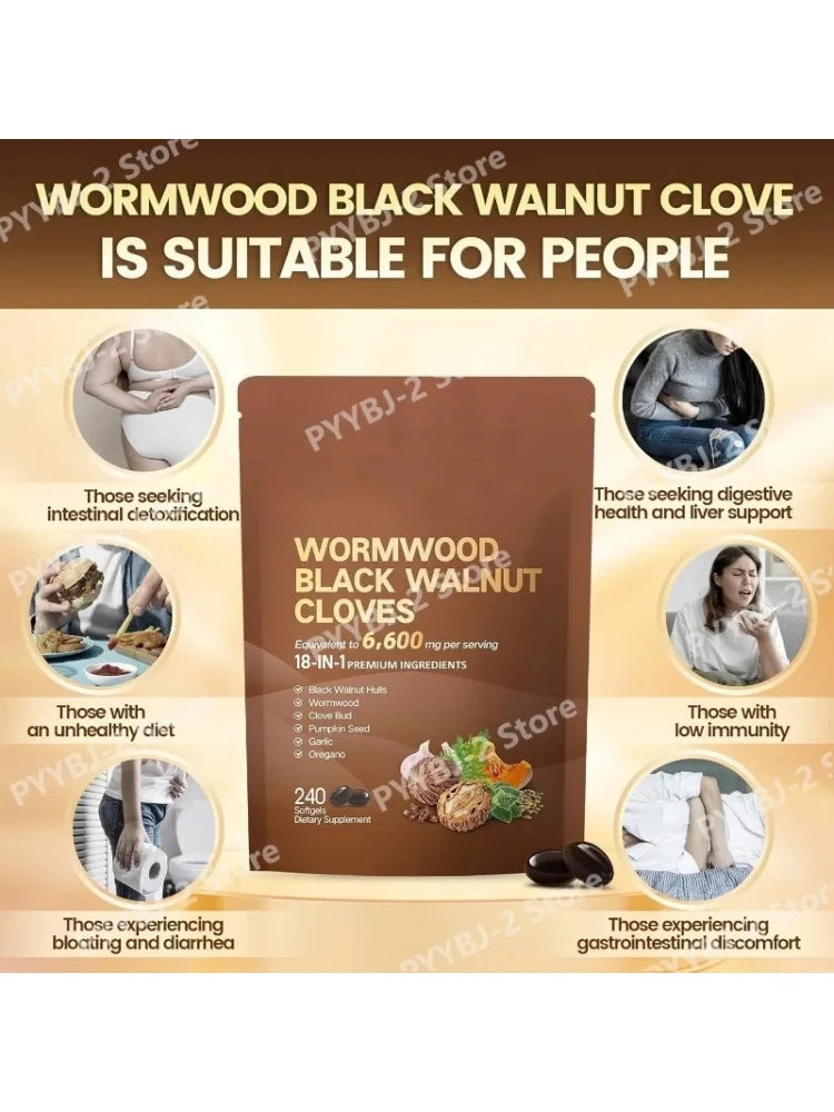 Wormwood Black Walnut Cloves 6600mg 18 In 1 Herbal Softgels Detox Digestive Health Gut Support Pumpkin Seed Garlic Oregano 240