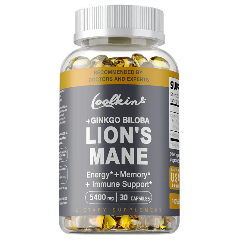 Lion's Mane Mushroom Capsules - Supports Brain Health, Improves Mental Clarity, and Enhances Memory and Concentration