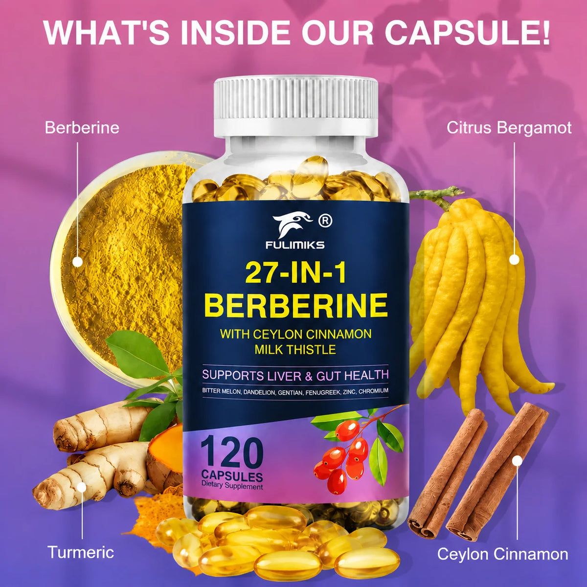 Berberine Supplement, with Ceylon Cinnamon & Milk Thistle, for Liver & Gut Health,  Aid Digestive Health Support Immune System