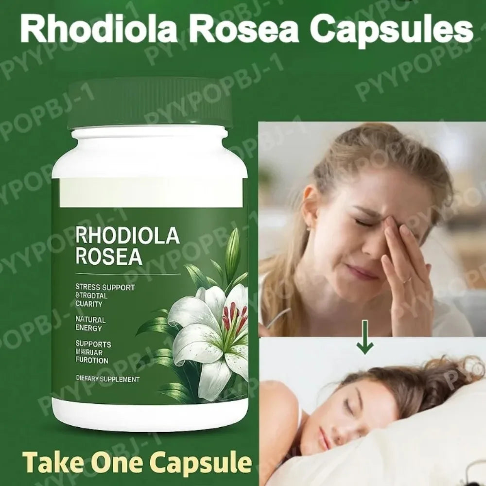 Rhodiola Rosea Capsules 500mg Herbal Supplement for Daily Energy Balance Mental Focus Adaptogen Plant Extract 60 Capsules