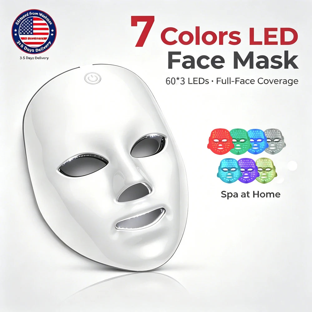 Wireless LED Face Mask 7 Colors Rechargeable Portable Facial Mask Skin Rejuvenation Skin Care Beauty Device