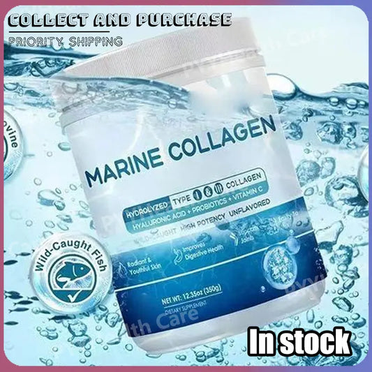 Marine Collagen Peptides Powder - Type I III Collagen with Probiotics, Vitamin C & Hyaluronic- Unflavored - 12.35oz/35 Servings