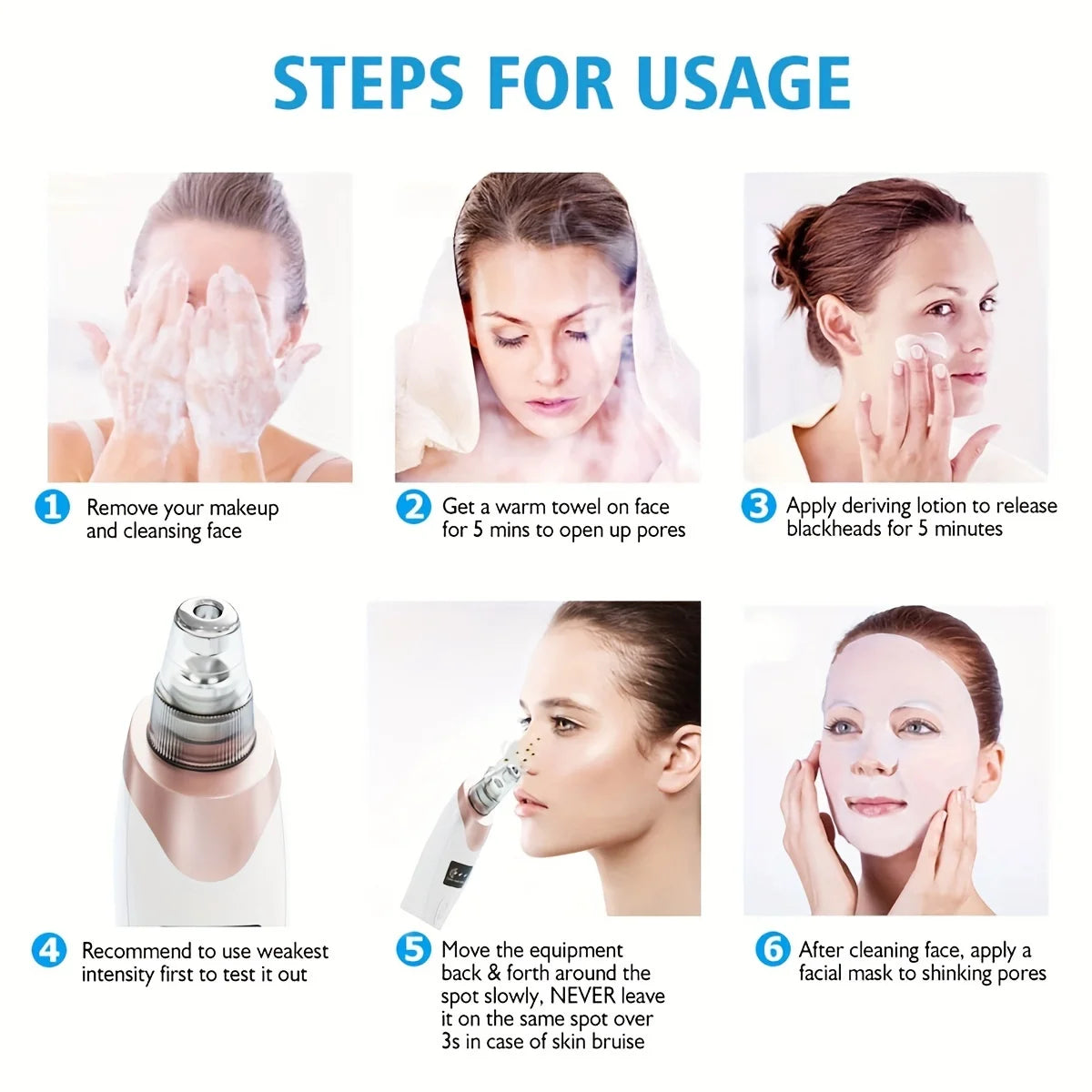 Cloud Prime Electric Facial Pore Cleaner Pimple Adsorbent Rechargeable Blackhead Reduce Tool 3 Suction Power, 5 Probes For Christmas And New Year Gifts