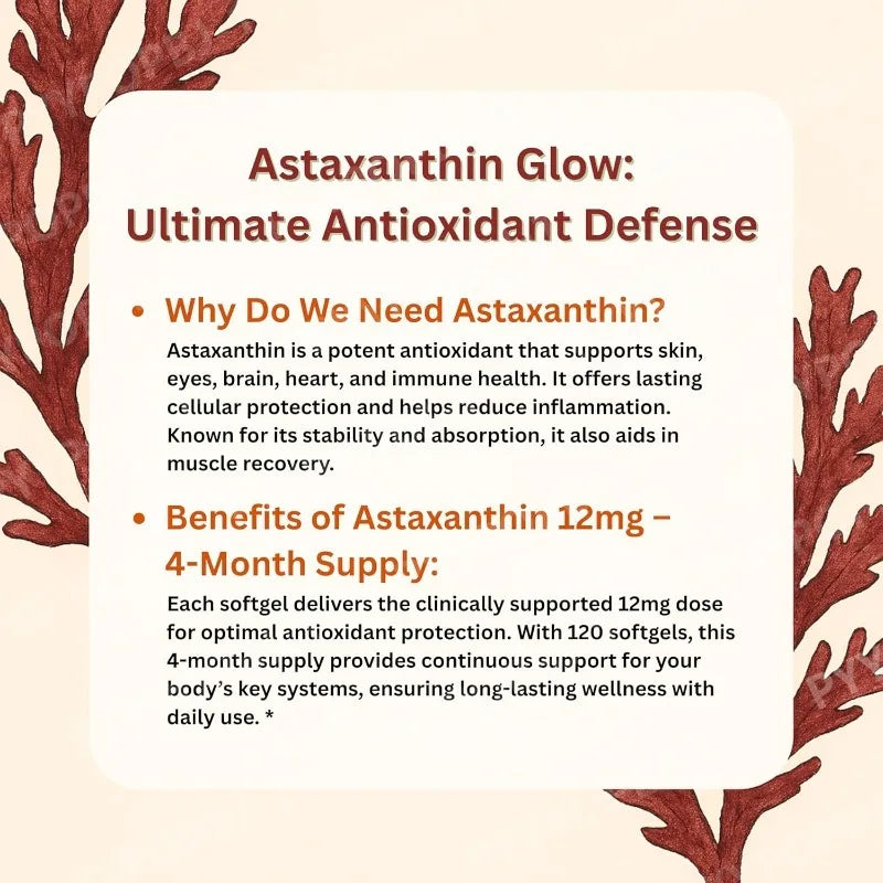 Astaxanthin 12mg Softgels From Plant-Based Microalgae with MCT Oil Dietary Supplement