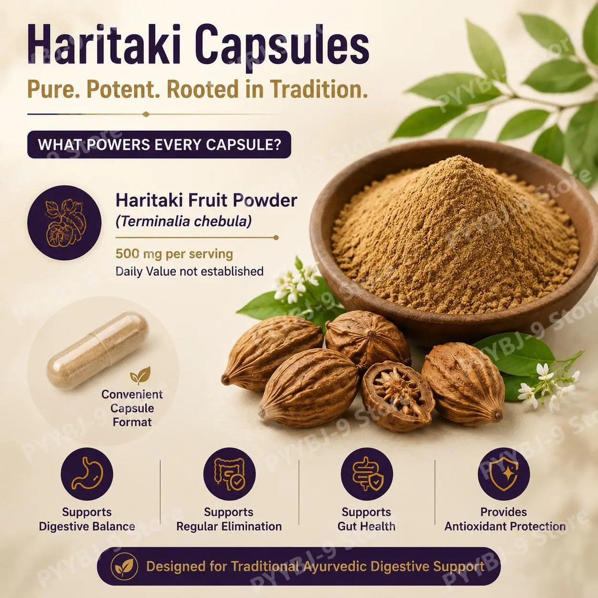 Haritaki Third Eye Capsules for Digestive Balance & Regular Gut Support with Antioxidant Protection, 60 Organic Veggie Capsules