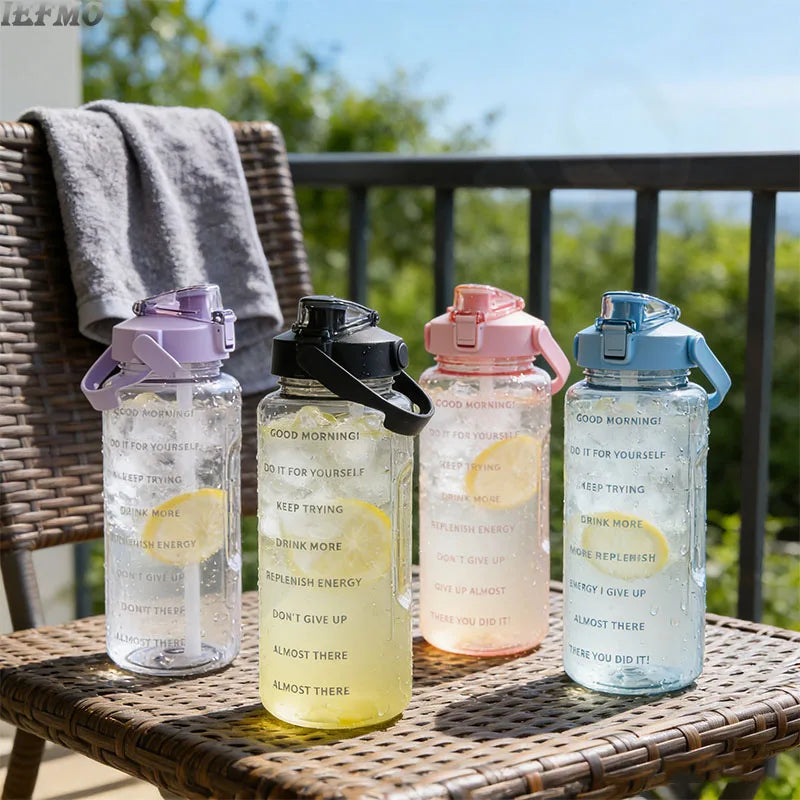 2L Water Bottle with Time Marker Large Sports Water Bottle, BPA Free Leakproof Tritan Plastic Jug, For Gym Yoga Outdoor Running