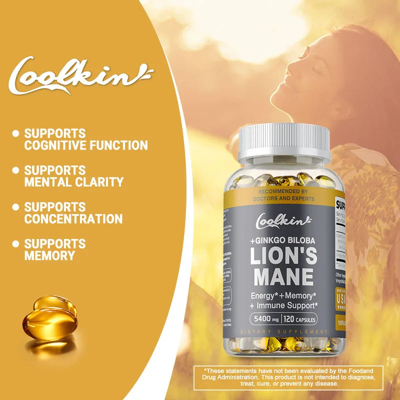 Lion's Mane Mushroom Capsules - Supports Brain Health, Improves Mental Clarity, and Enhances Memory and Concentration