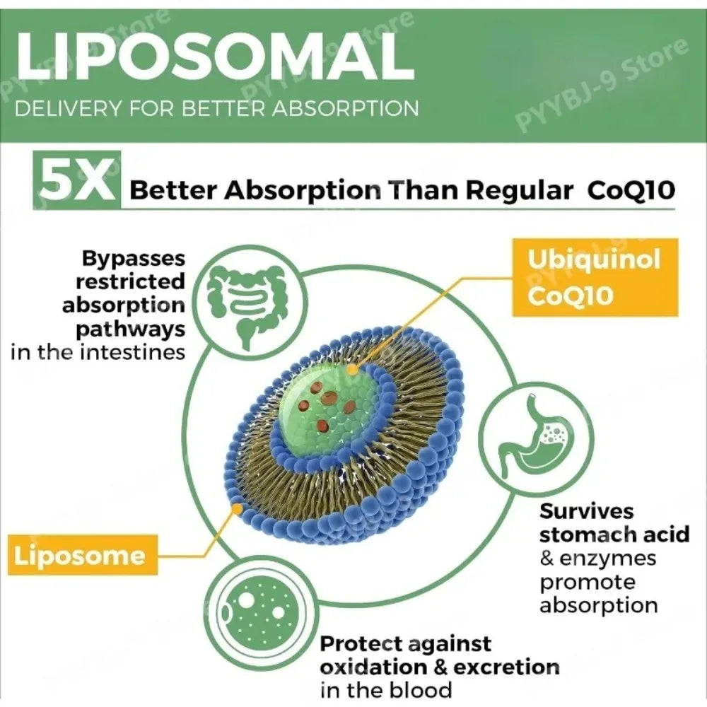 CoQ10 Ubiquinol 1000mg Vegan Softgels 60 Ct, Liposomal High Absorption Coenzyme Q10 for Heart Energy Antioxidant Daily Support