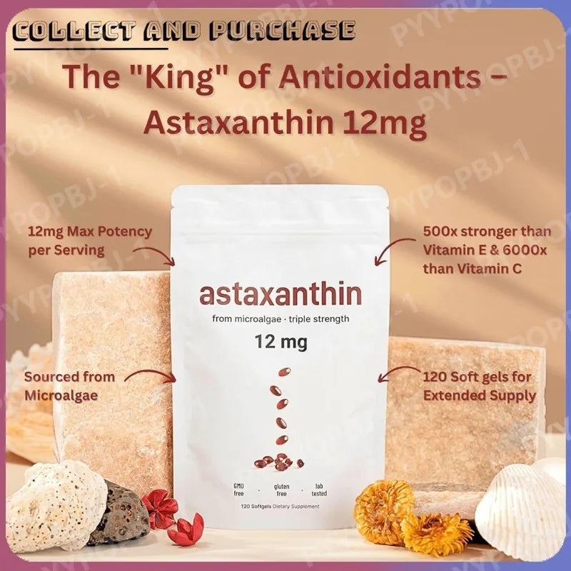 Astaxanthin 12mg Softgels From Plant-Based Microalgae with MCT Oil Dietary Supplement