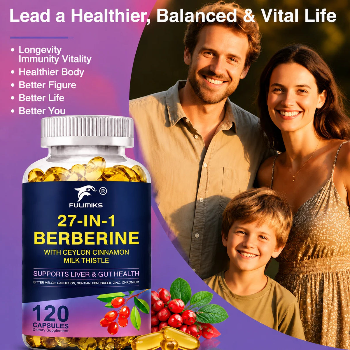 Berberine Supplement, with Ceylon Cinnamon & Milk Thistle, for Liver & Gut Health,  Aid Digestive Health Support Immune System