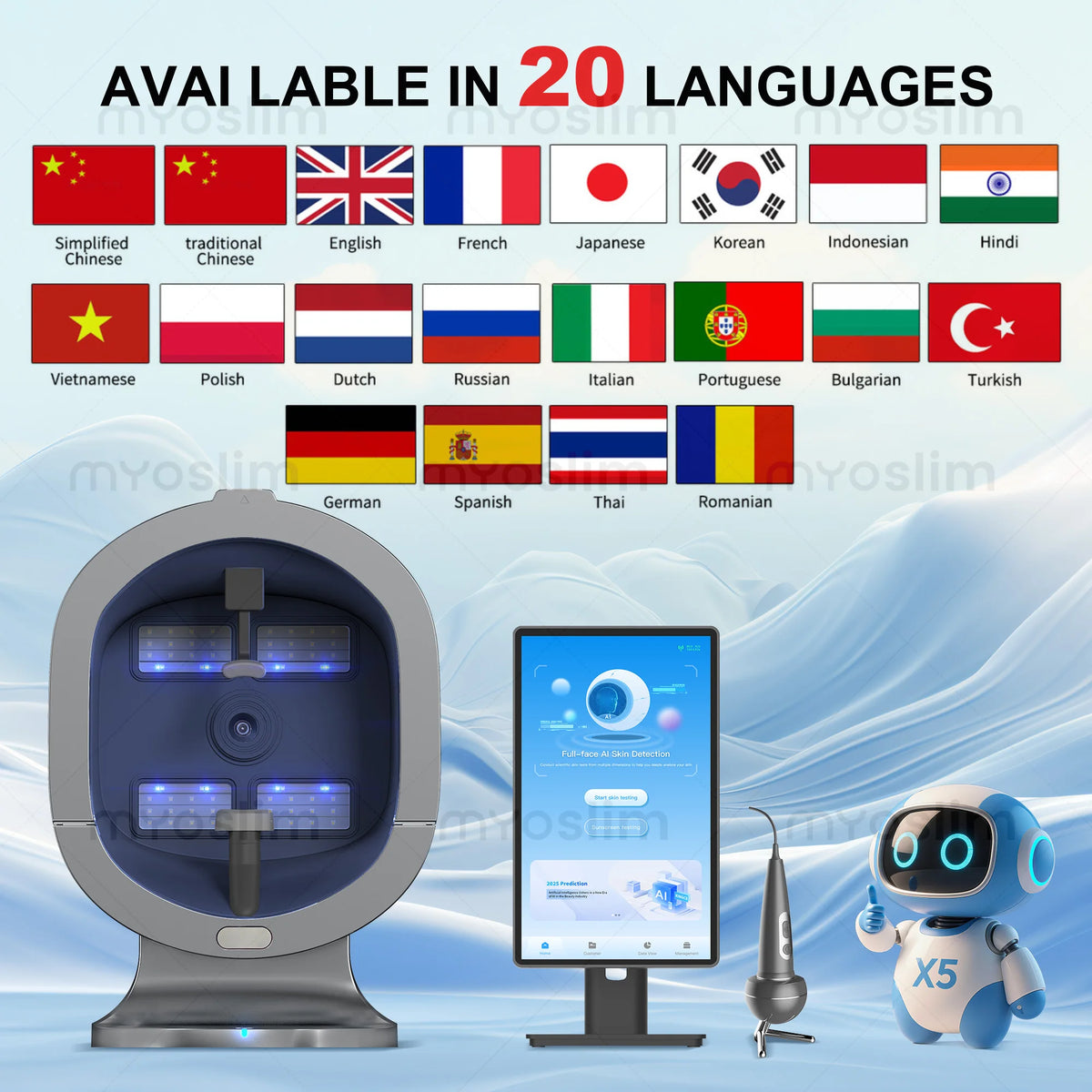 3D Magic Ai Facial Testing X5 ProMirror Wood Lamp Acne Scanner Skin Detector Skin Analyzer Facial Tester Facial Analyzer Machine
