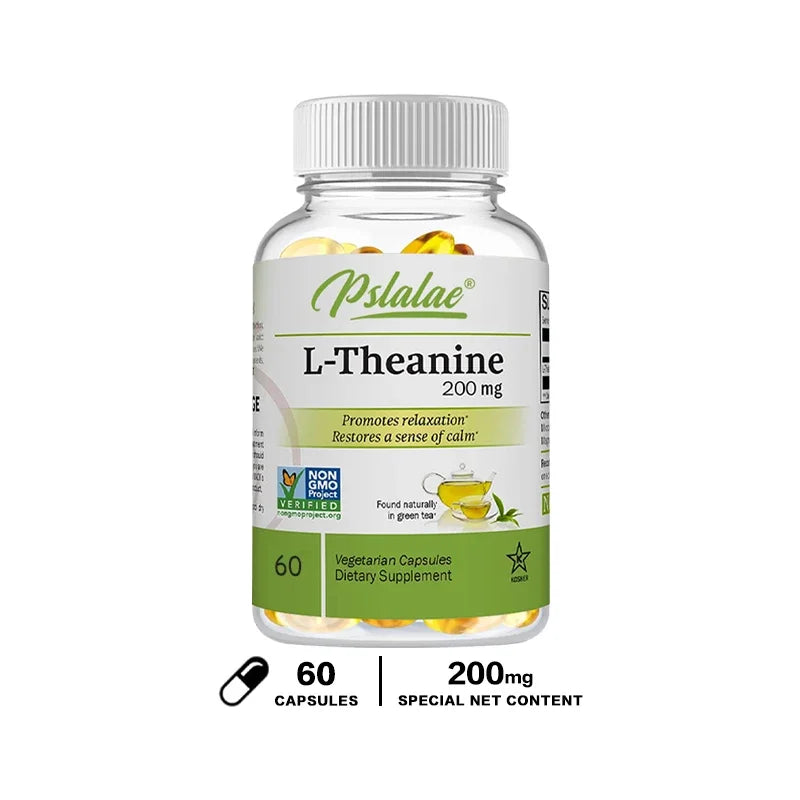 L-Theanine Capsules 200 Mg, 120 Vegetarian Supplement Relieves Stress Supports Healthy Mood and Improves Focus
