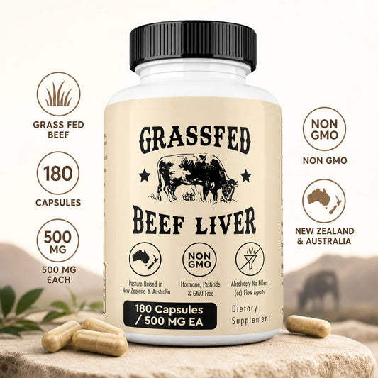 Grassfed Beef Liver Capsules 500mg Each, Pasture Raised Bovine Liver Supplement, Non GMO, 180 Capsules