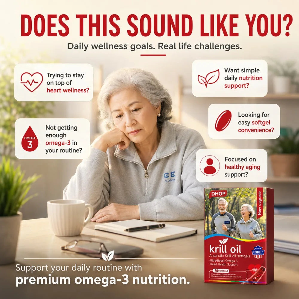 Antarctic Krill Oil Omega-3 Softgels 1000mg per Serving with Phospholipids & Astaxanthin, Heart Health Support Formula, 30 Count