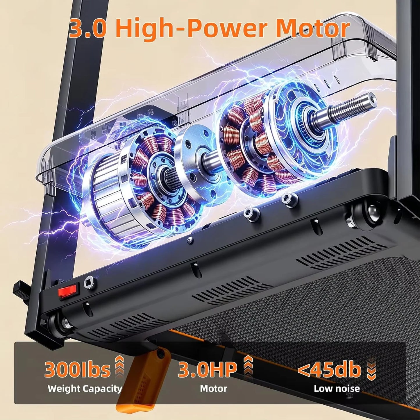 Folding Treadmill 12 Percent Incline 3.0HP Low Noise Motor Under 45Db 300LBS Weight Capacity 5 Layer Anti Slip Shock Absorbing Running Belt 12 Workout Modes Heart Rate Monitoring Large Running Area Home Indoor Walking Running