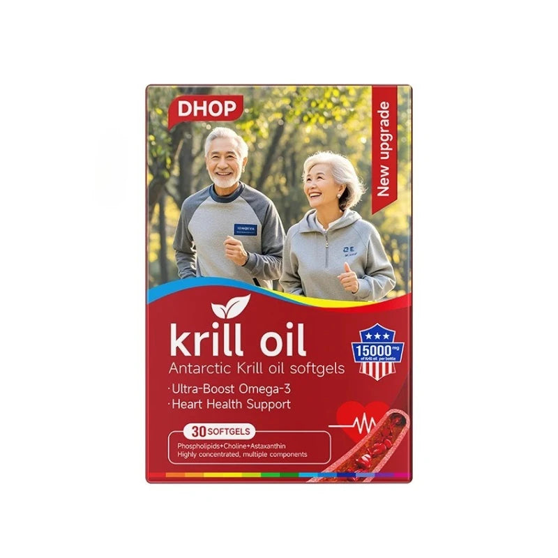 Antarctic Krill Oil Omega-3 Softgels 1000mg per Serving with Phospholipids & Astaxanthin, Heart Health Support Formula, 30 Count