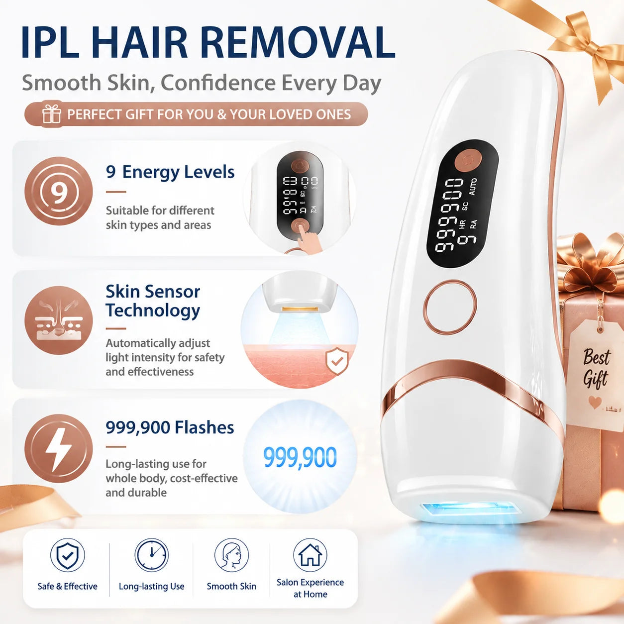 Unlimited Flashes IPL Hair Removal 9 Energy Levels Epiladora Laser with Acne Treatment for Women’s Body and Bikini Line Home Use