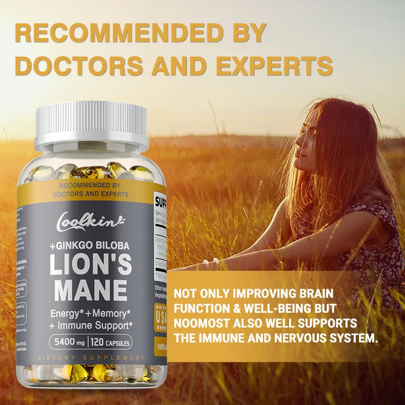 Lion's Mane Mushroom Capsules - Supports Brain Health, Improves Mental Clarity, and Enhances Memory and Concentration