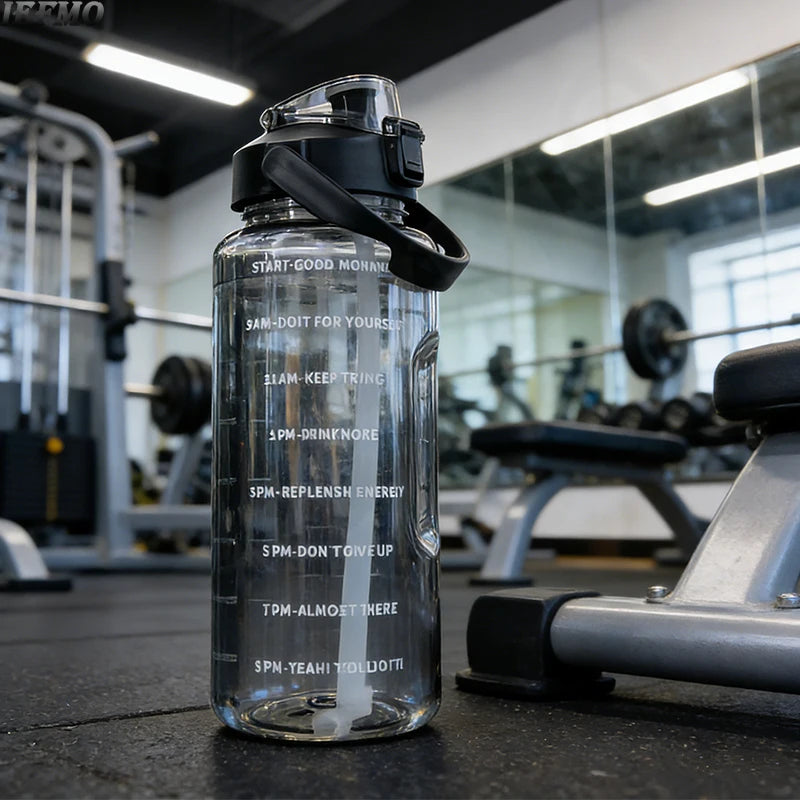 2L Water Bottle with Time Marker Large Sports Water Bottle, BPA Free Leakproof Tritan Plastic Jug, For Gym Yoga Outdoor Running
