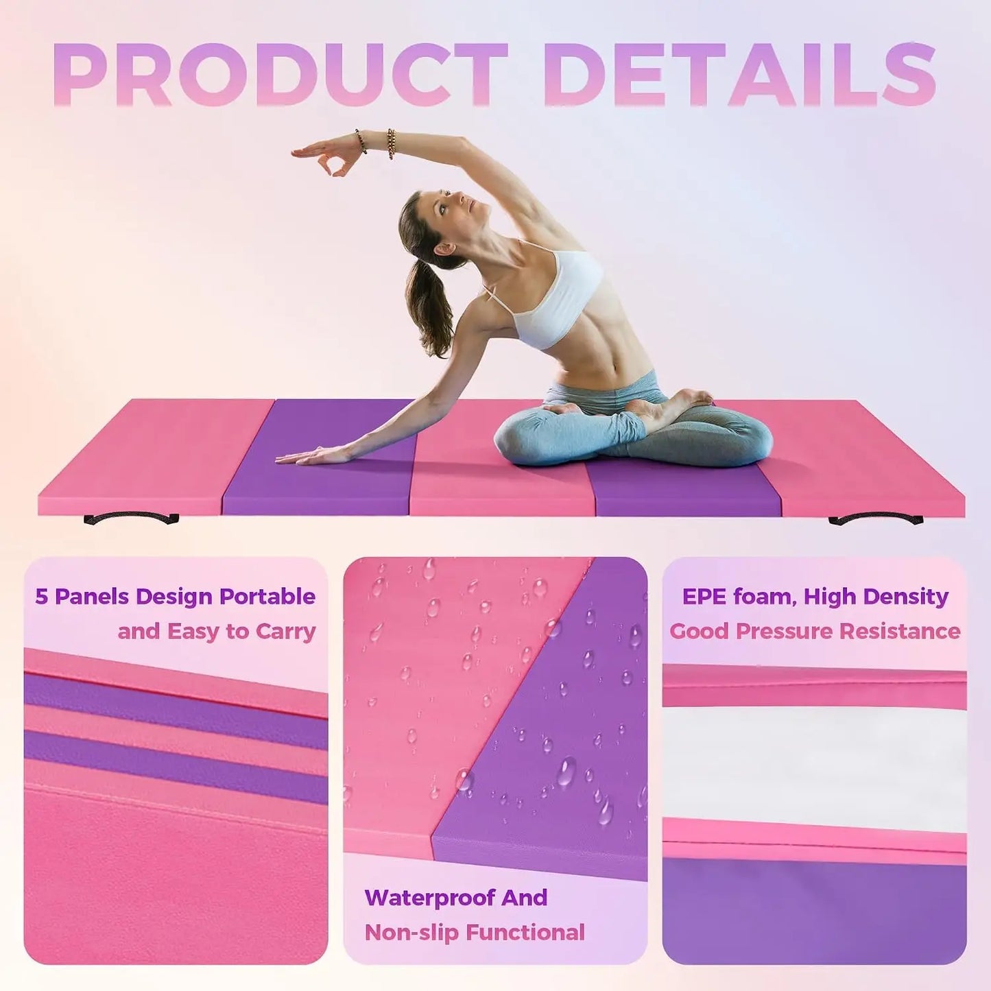Foldable Yoga Mat Gymnastics Mat 5-Fold Exercise Floor Mat For Home Gym, Yoga, Pilates, Tumbling Training Non-Slip Surface Travel Fitness Exercise Mat