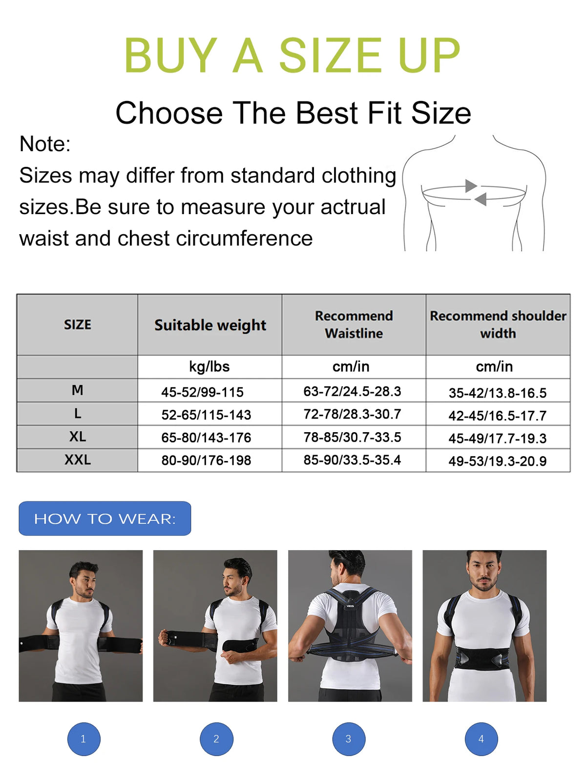 VBOSi Women Men Adjustable Breathable Back Support Posture Corrector with Metal Stays