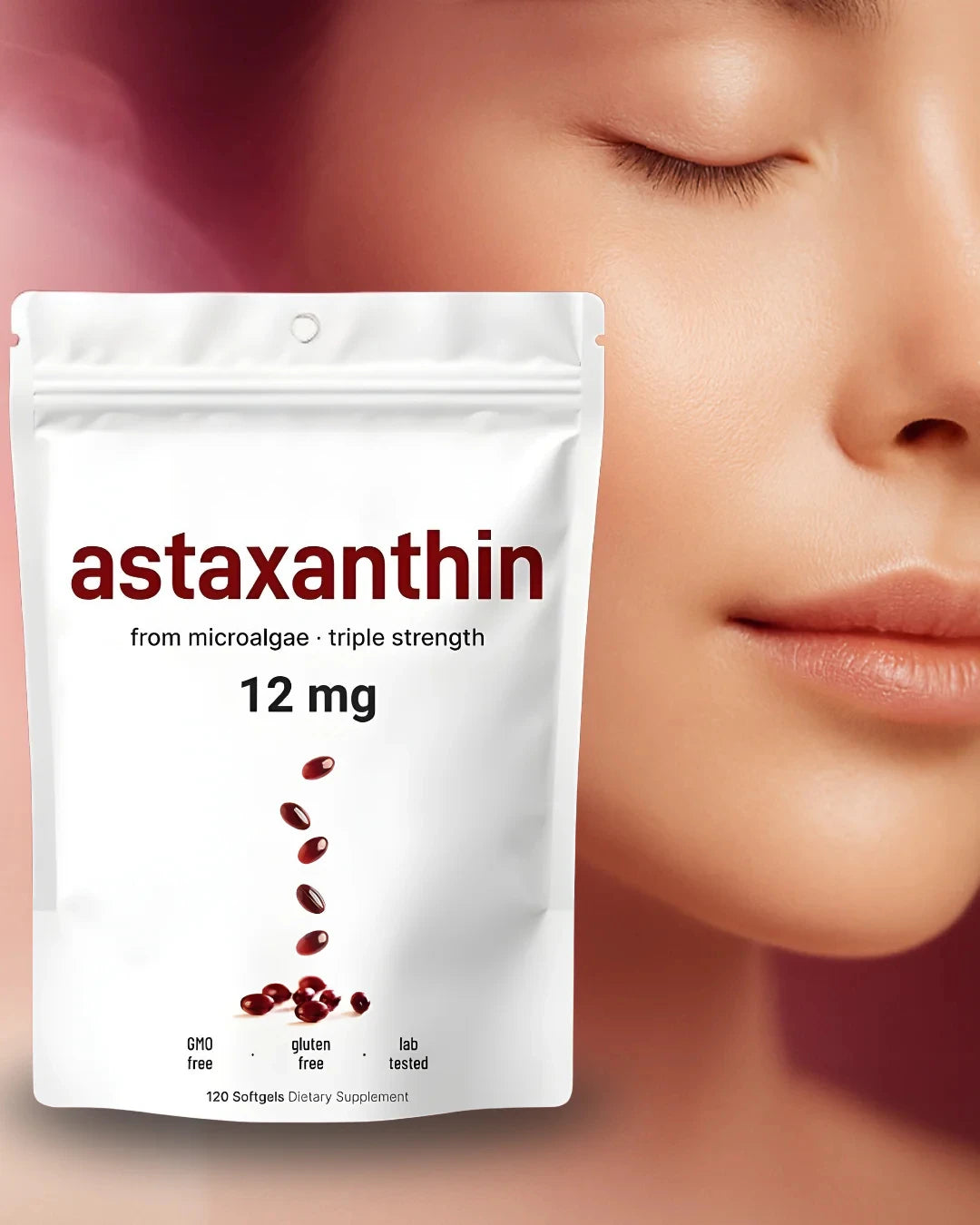 Astaxanthin 12mg Softgels From Plant-Based Microalgae with MCT Oil Dietary Supplement